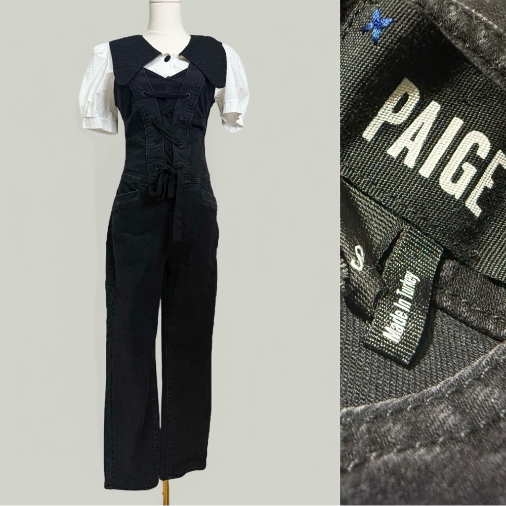 Paige Black Denim Jumpsuit Straight Leg Women Size Small Cotton Blend Adjustable
